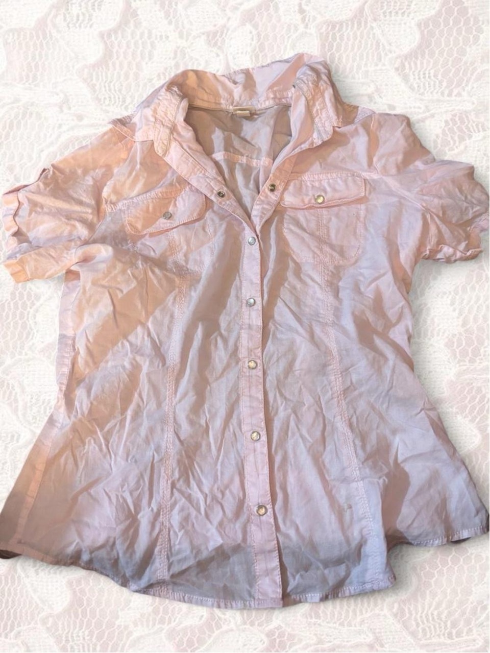 Light Pink Short-Sleeve Button Front Shirt
